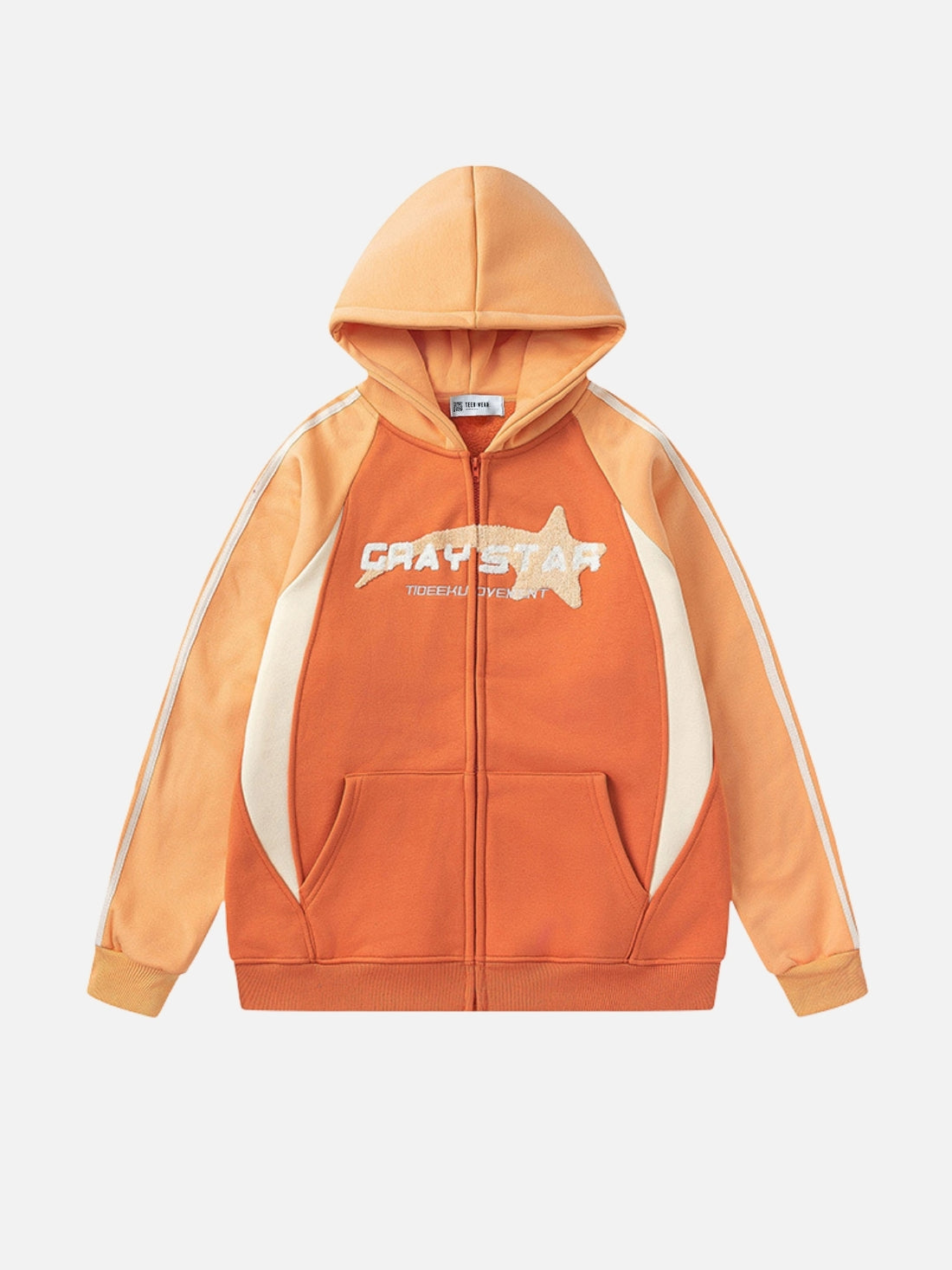 FALLING STAR - Oversized Embroidered Zip Up Hoodie Orange | TEENWEAR.EU