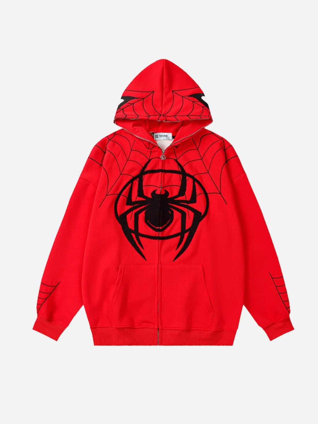 SPIDO - Oversized Embroidered Zip Up Hoodie Red | TEENWEAR.EU