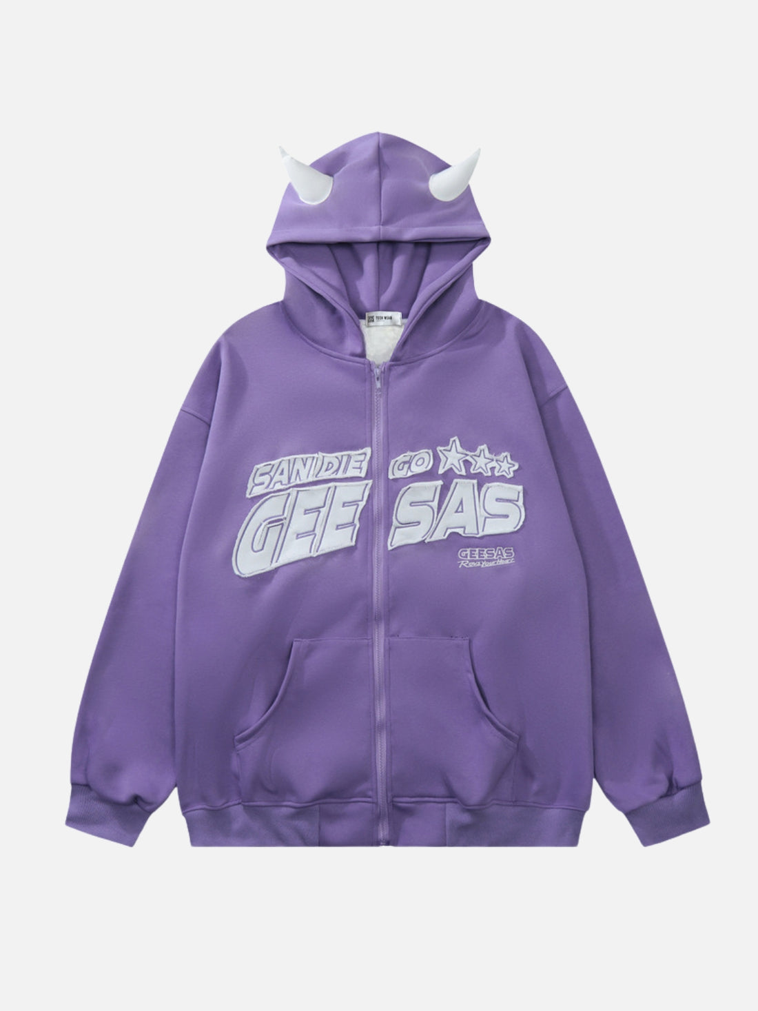 GEESAS - Oversized Embroidered Zip Up Hoodie Purple | TEENWEAR.EU