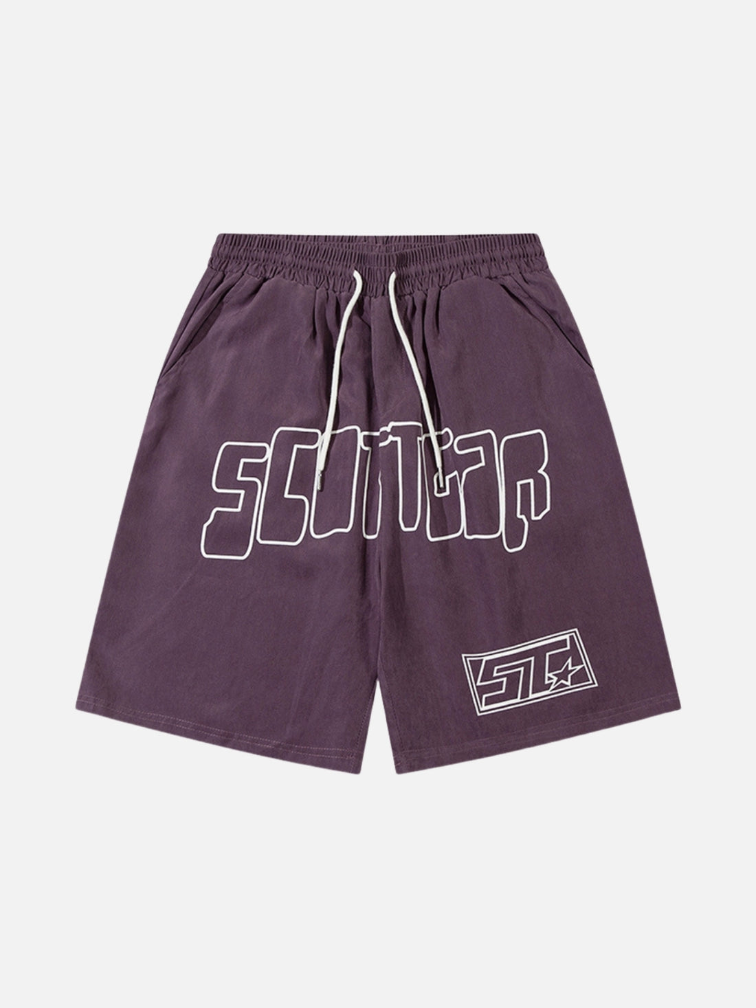 SCUTTGAR - Loose Cotton Graphic Shorts Purple | TEENWEAR.EU