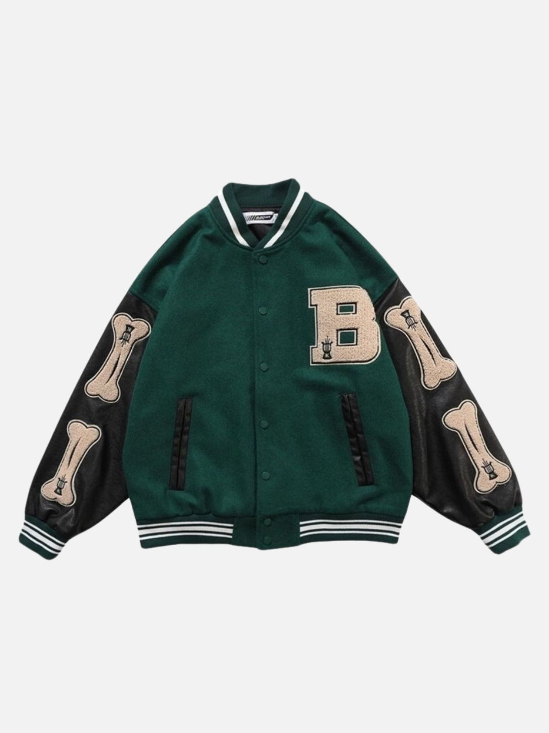 BONES - Embroidered Varsity Jacket Green | TEENWEAR.EU