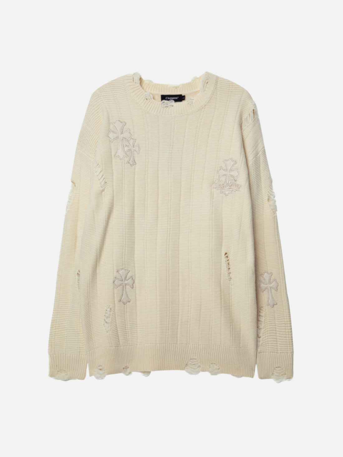 CROSSY - Oversized Embroidered Sweater Beige | TEENWEAR.EU