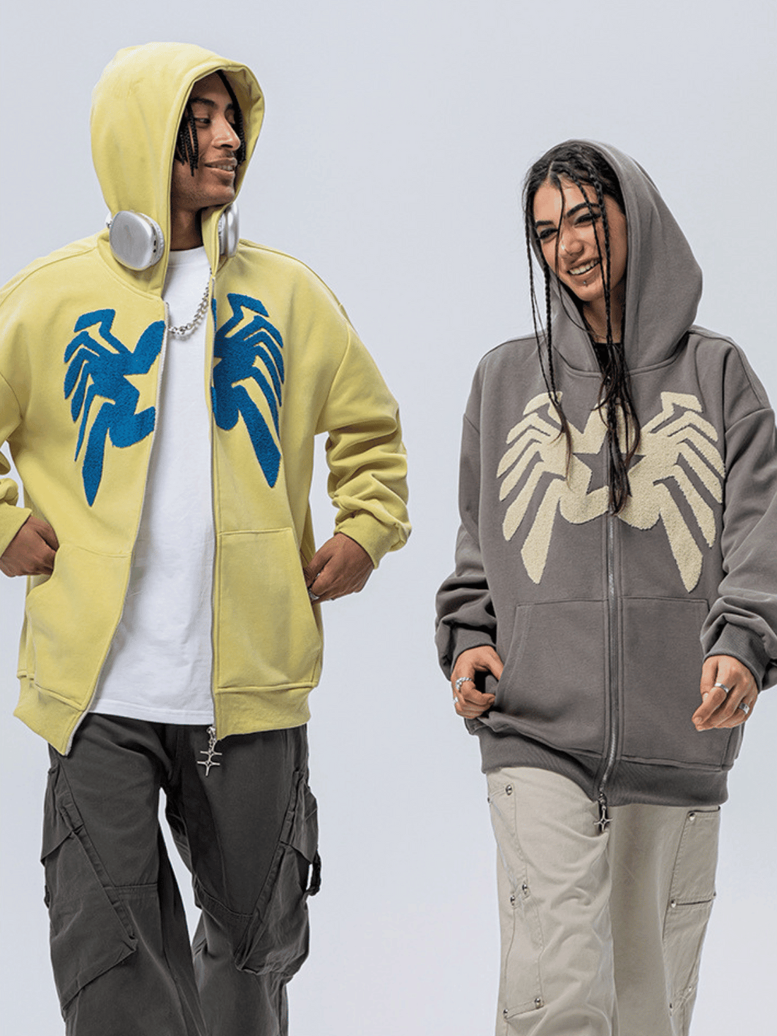 SPIDER UP - Embroidered Zip Up Hoodie Yellow | TEENWEAR.EU