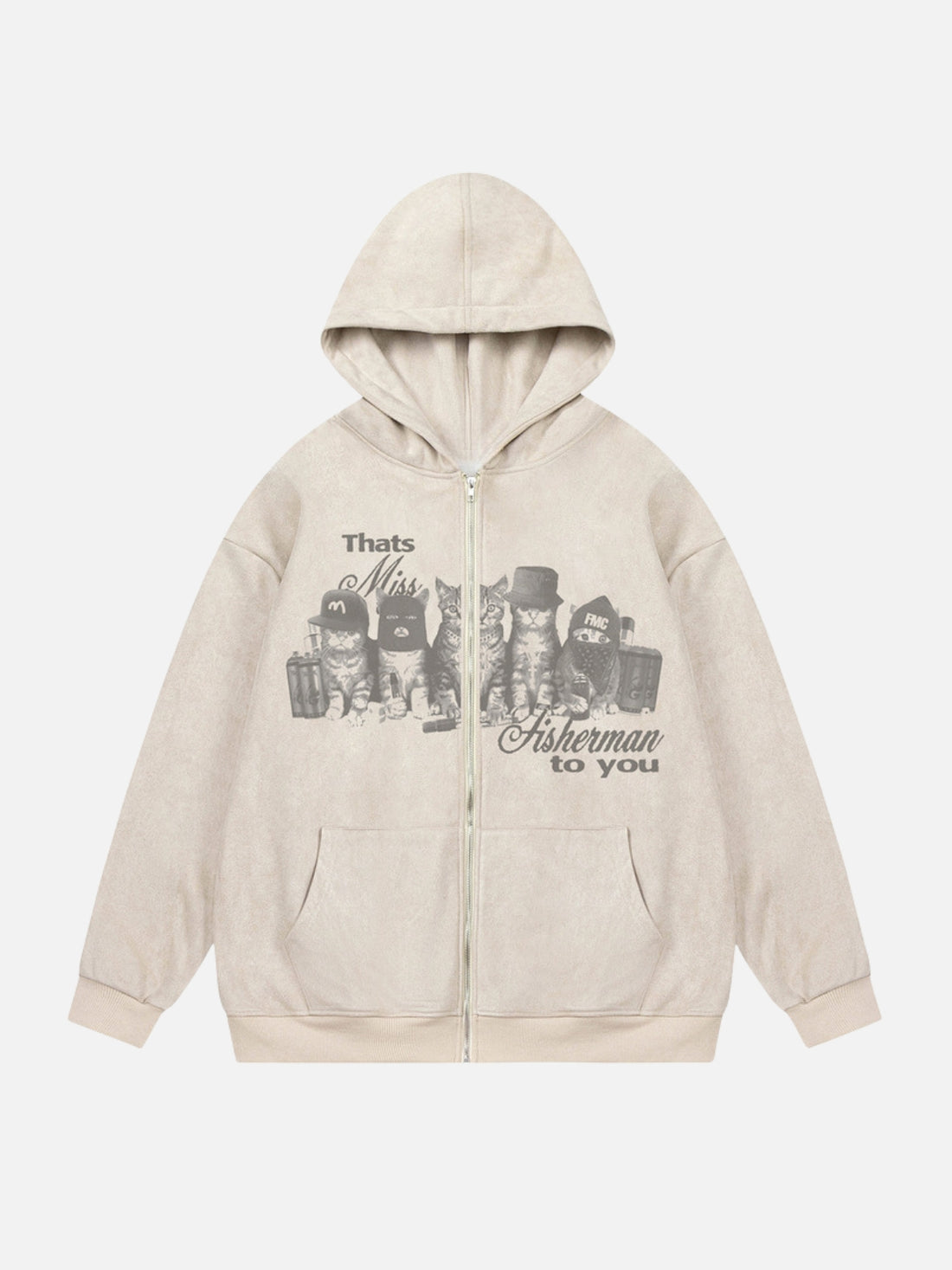 CATSTERS - Oversized Print Zip Up Hoodie Beige | TEENWEAR.EU