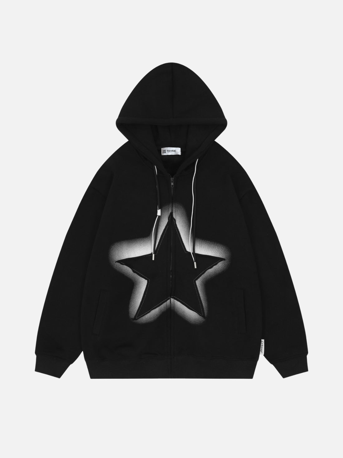 SHINY STAR - Oversized Embroidered Zip Up Hoodie Black | TEENWEAR.EU