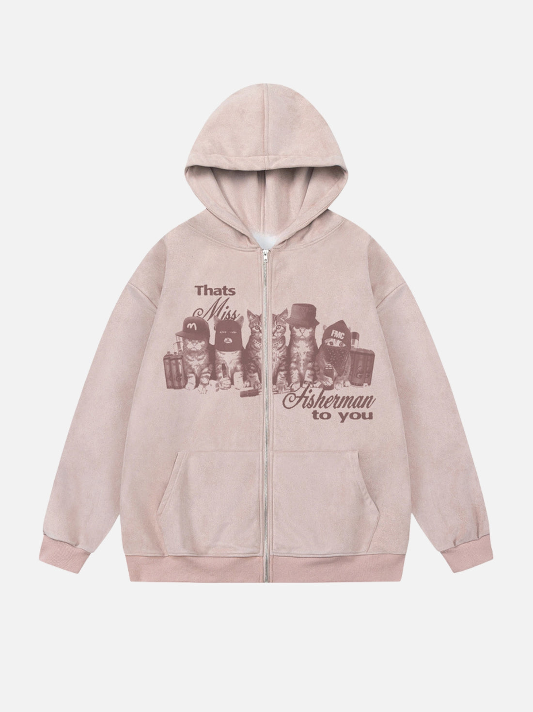 CATSTERS - Oversized Print Zip Up Hoodie Beige | TEENWEAR.EU