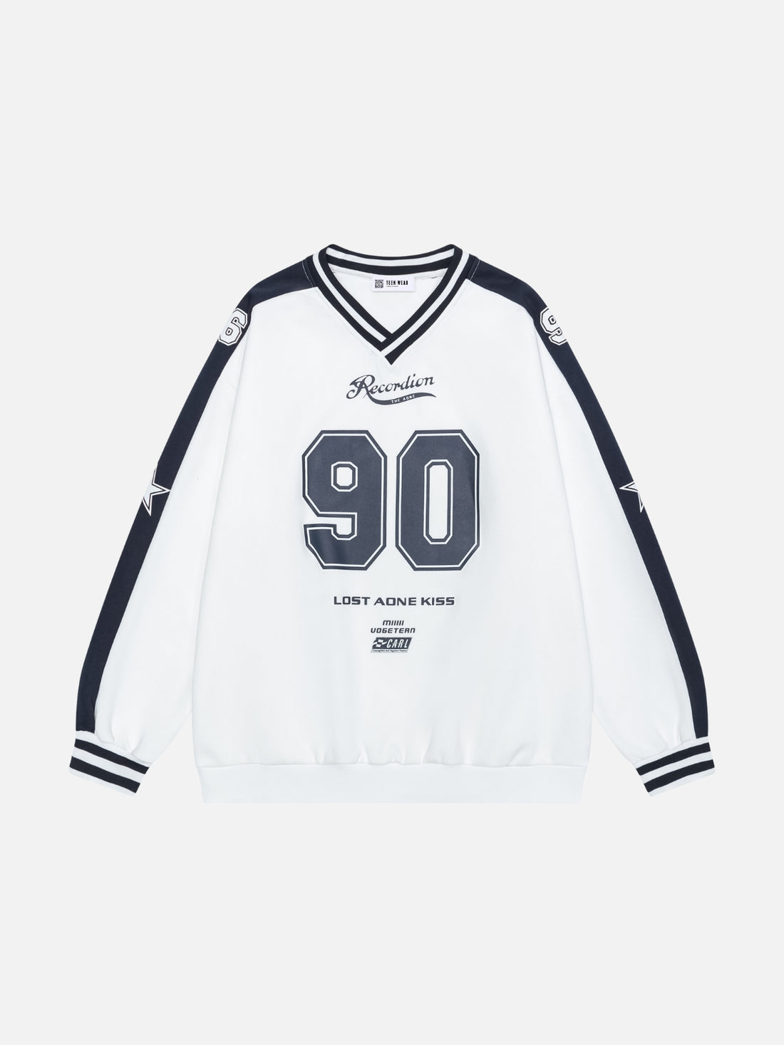 RECORDION - Oversized Print Long Sleeve Jersey White | TEENWEAR.EU