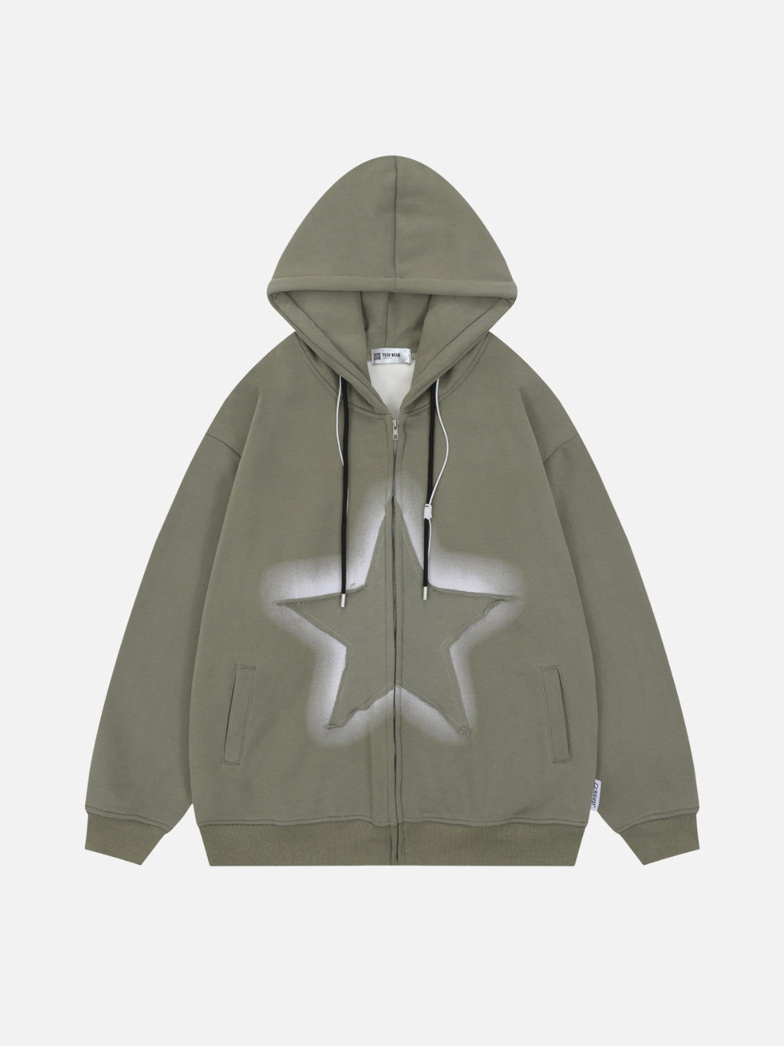 SHINY STAR - Oversized Embroidered Zip Up Hoodie Black | TEENWEAR.EU