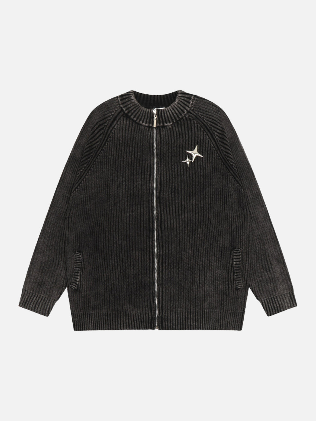 STARRIED - Oversized Embroidered Zip Up Sweater Black | TEENWEAR.EU