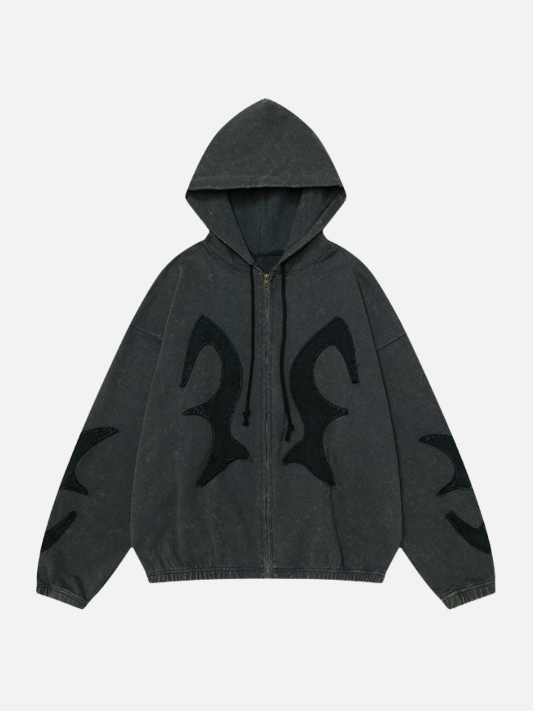 DRAGON WINGS - Oversized Embroidered Zip Up Hoodie Beige | TEENWEAR.EU