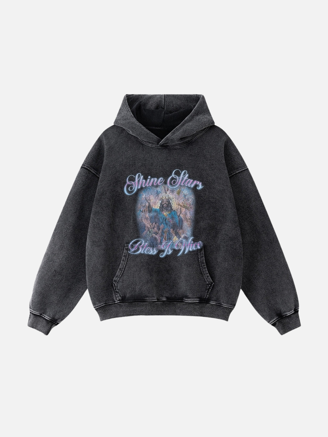 SHINE STARS - Oversized Print Hoodie Washed Black | TEENWEAR.EU