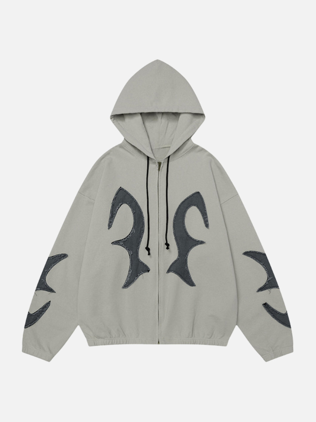 DRAGON WINGS - Oversized Embroidered Zip Up Hoodie Beige | TEENWEAR.EU