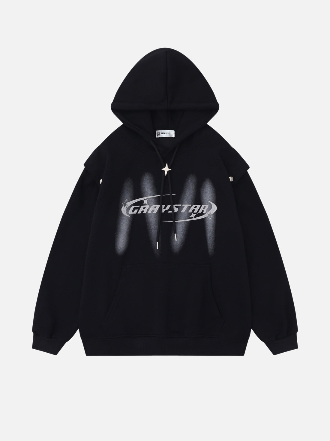 STARONE - Oversized Print Hoodie Black | TEENWEAR.EU