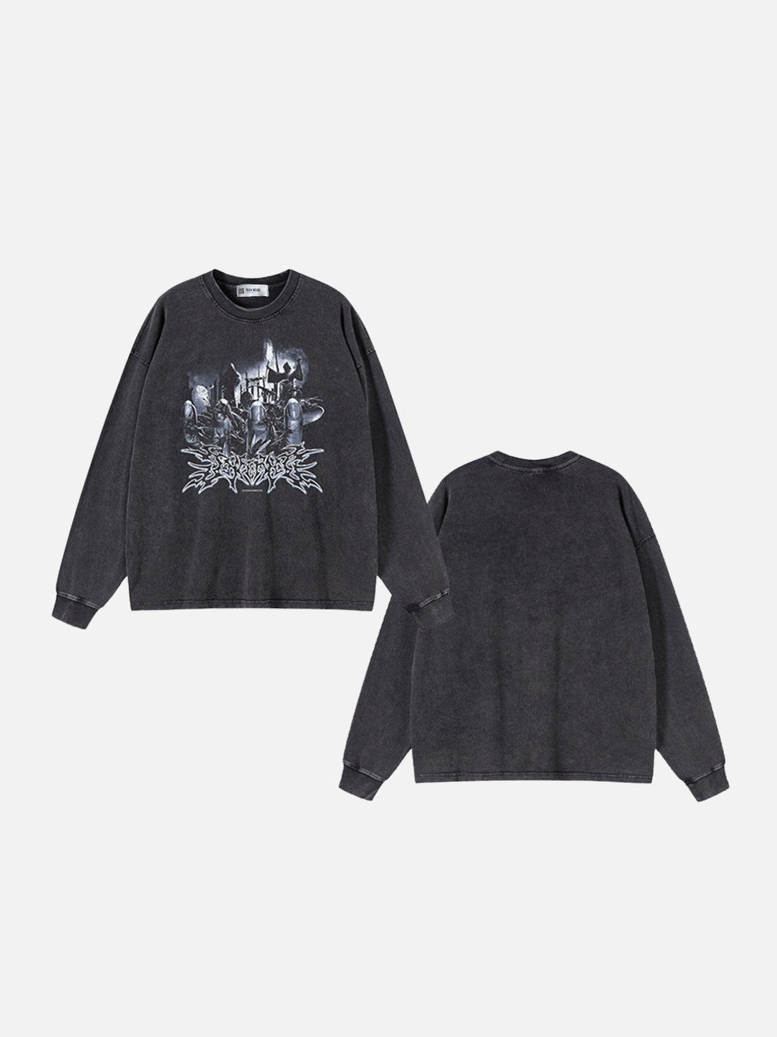 CONQUER - Oversized Print Long Sleeved T-Shirt Washed Black | TEENWEAR.EU