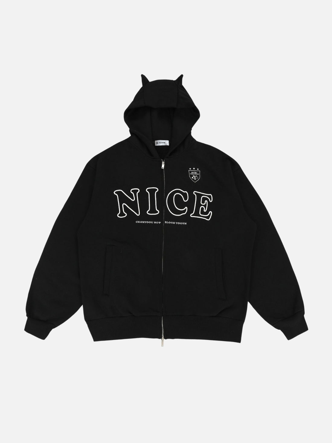 NICE - Oversized Embroidered Zip Up Hoodie Black | TEENWEAR.EU