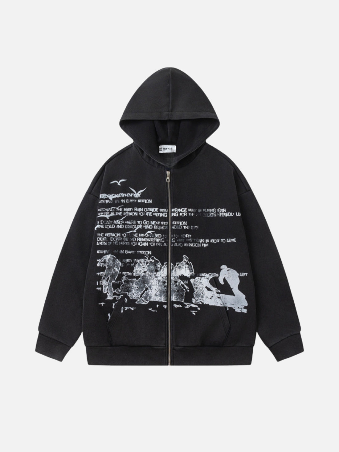 URBANIZED - Oversized Print Zip Up Hoodie Black | TEENWEAR.EU