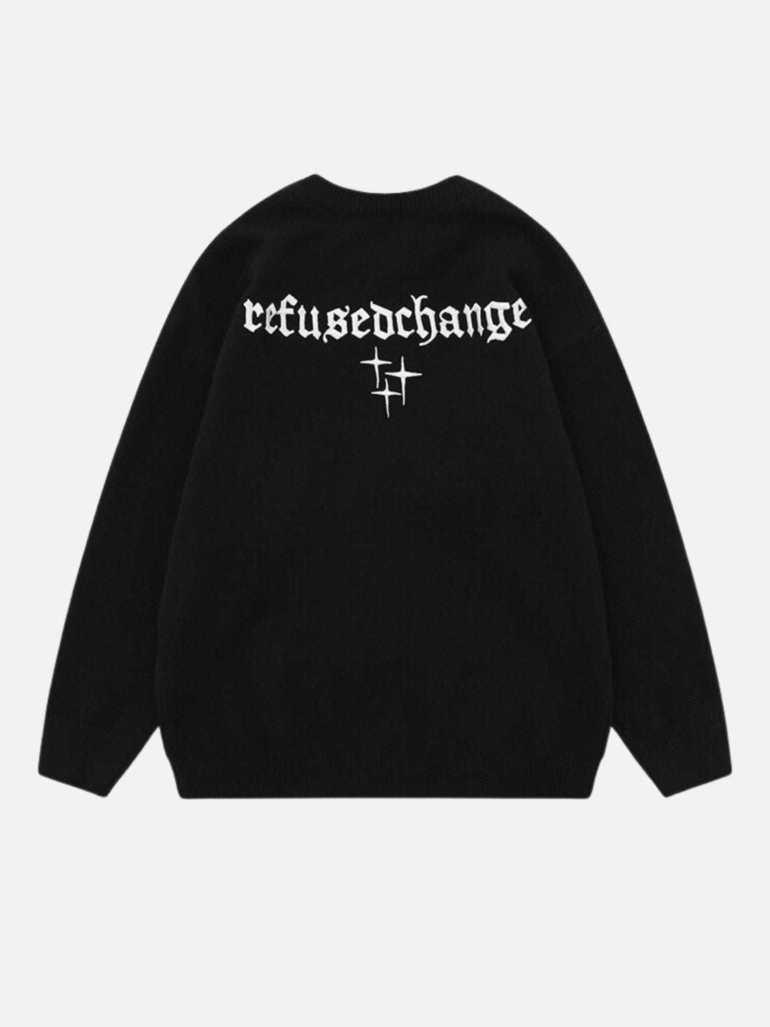 REFUSED - Oversized Embroidered Sweater Black | TEENWEAR.EU