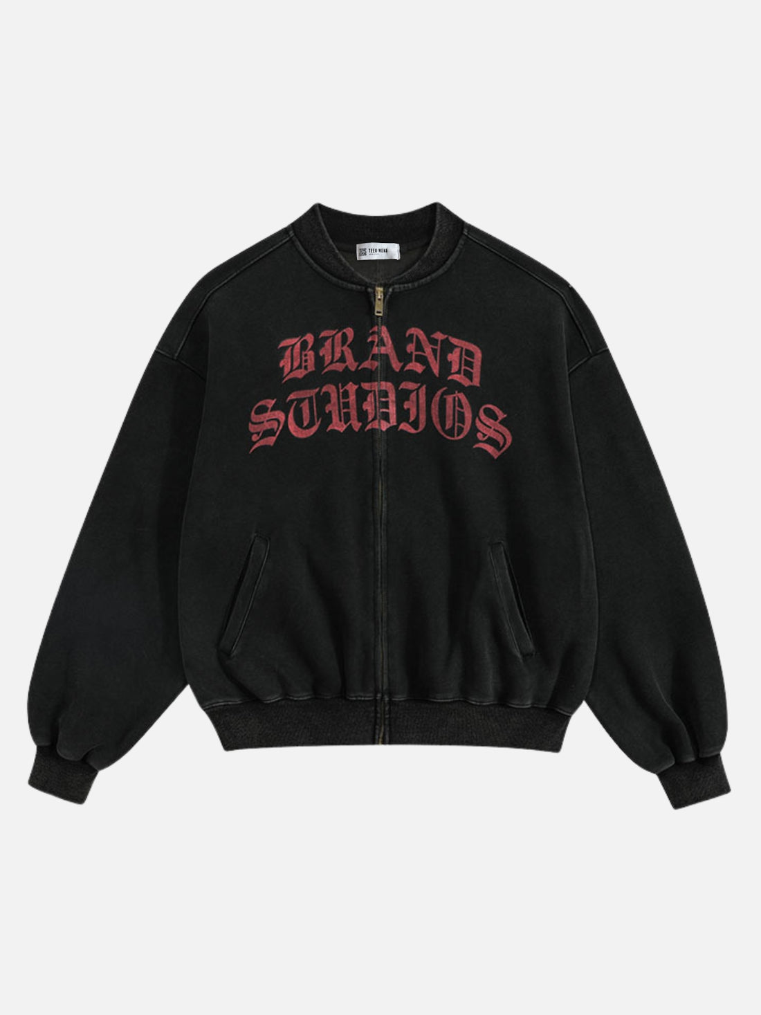 CRIMSON - Oversized Cropped Print Zip Up Jacket Black | TEENWEAR.EU