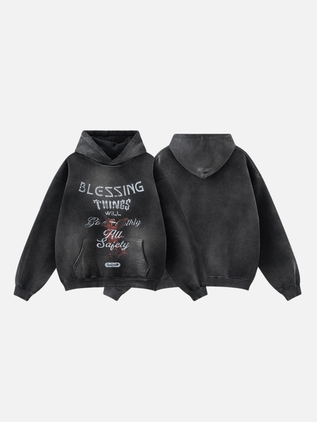 BLESSING - Oversized Print Hoodie Washed Black | TEENWEAR.EU